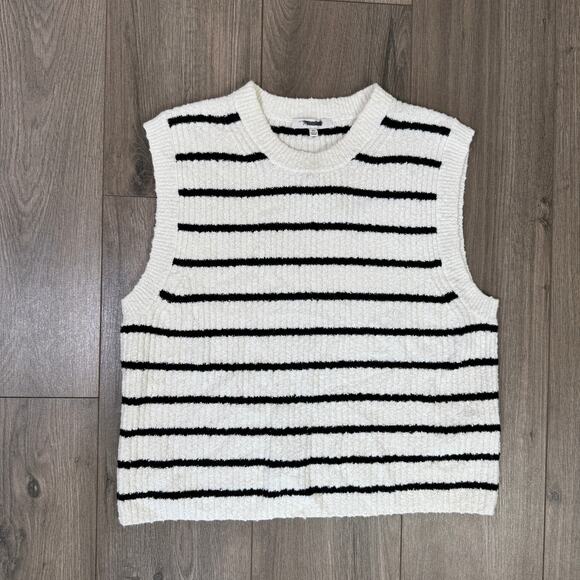 Madewell Bouclé-Knit Sweater Tank WMNS XL Cream Black Stripe Crewneck Pullover - Picture 4 of 8